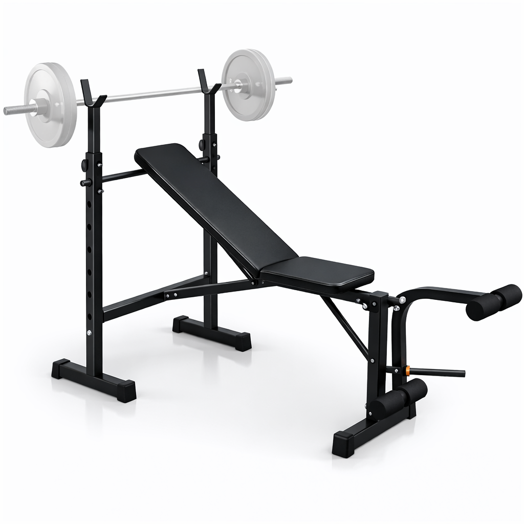 Banc de musculation réglable pliable avec support barre – structure acier – noir