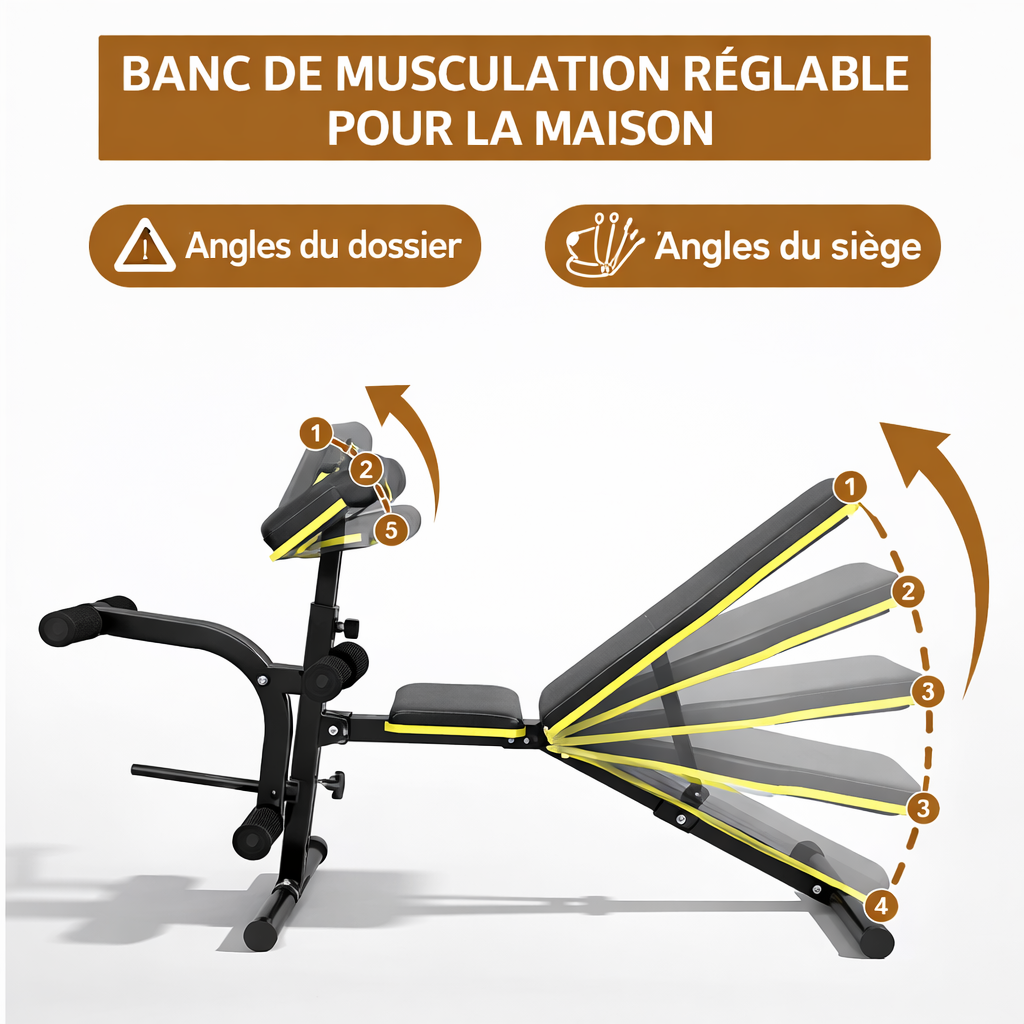 Banc de Musculation Multifonction avec Pupitre Biceps – Banc Réglable 5 Positions pour Entraînement Complet
