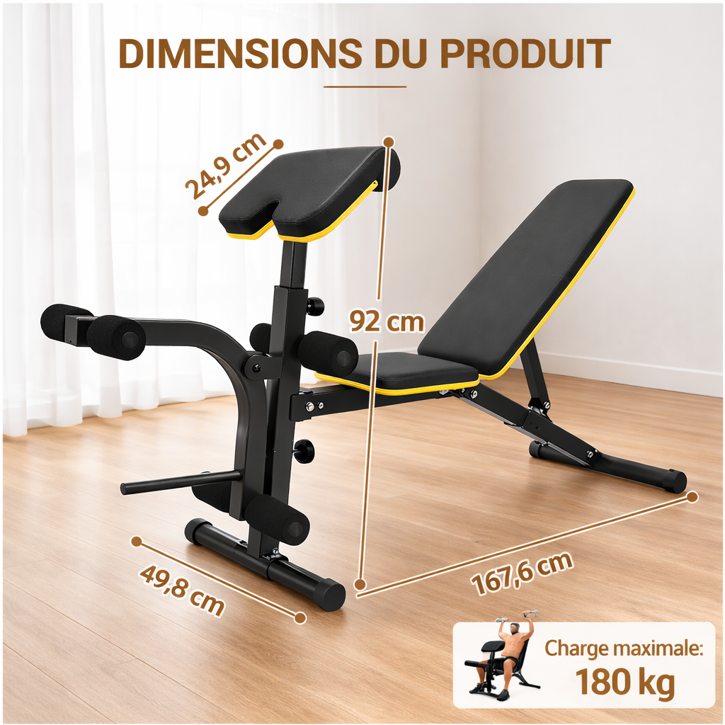 Banc de Musculation Multifonction avec Pupitre Biceps – Banc Réglable 5 Positions pour Entraînement Complet