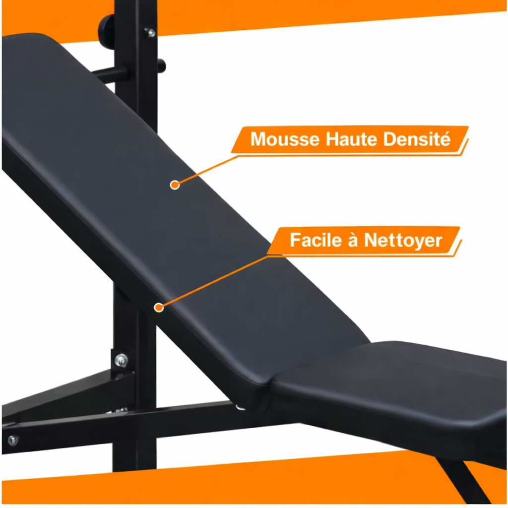 Banc de musculation réglable pliable avec support barre – structure acier – noir