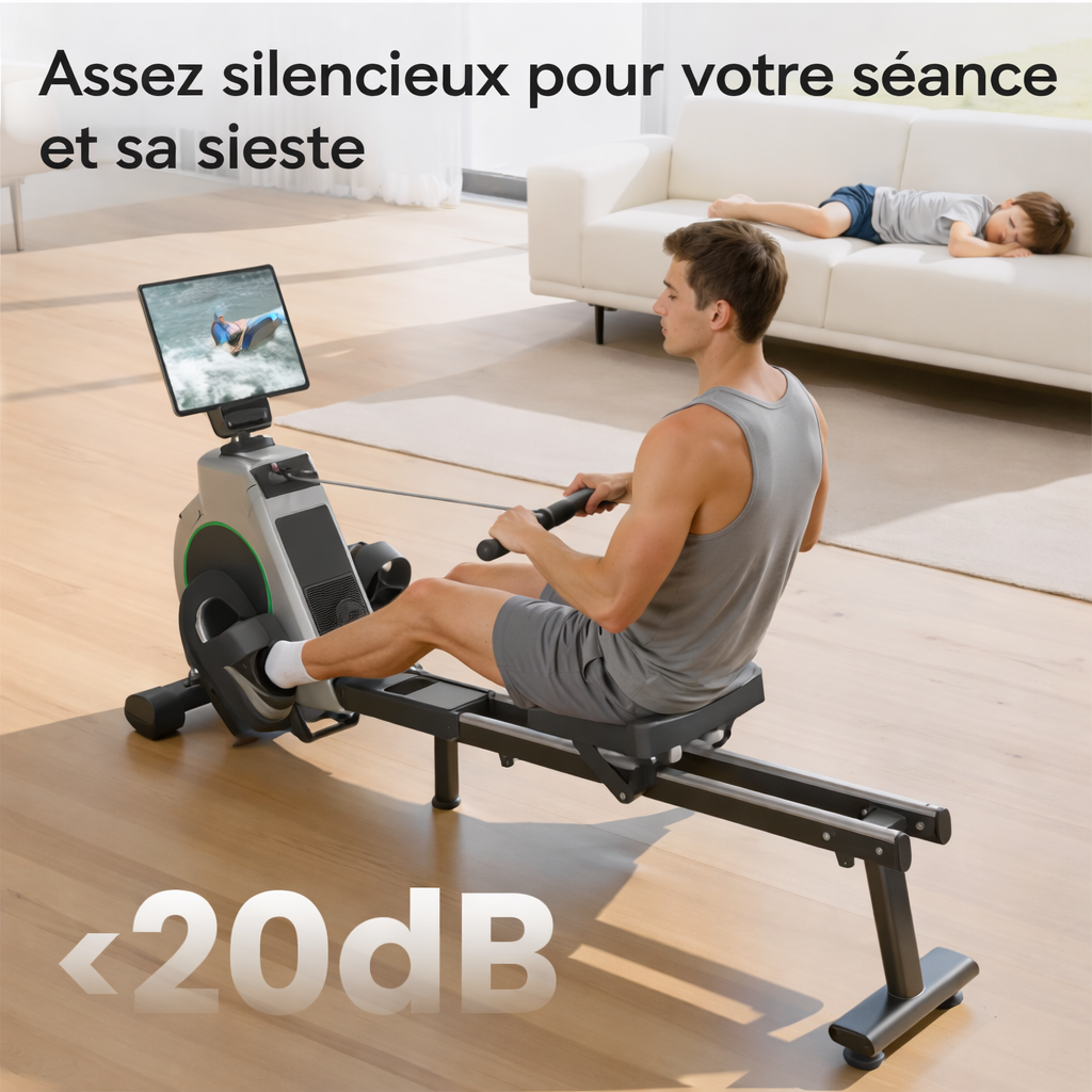 Rameur magnétique bluetooth – 16 niveaux de résistance – noir et gris
