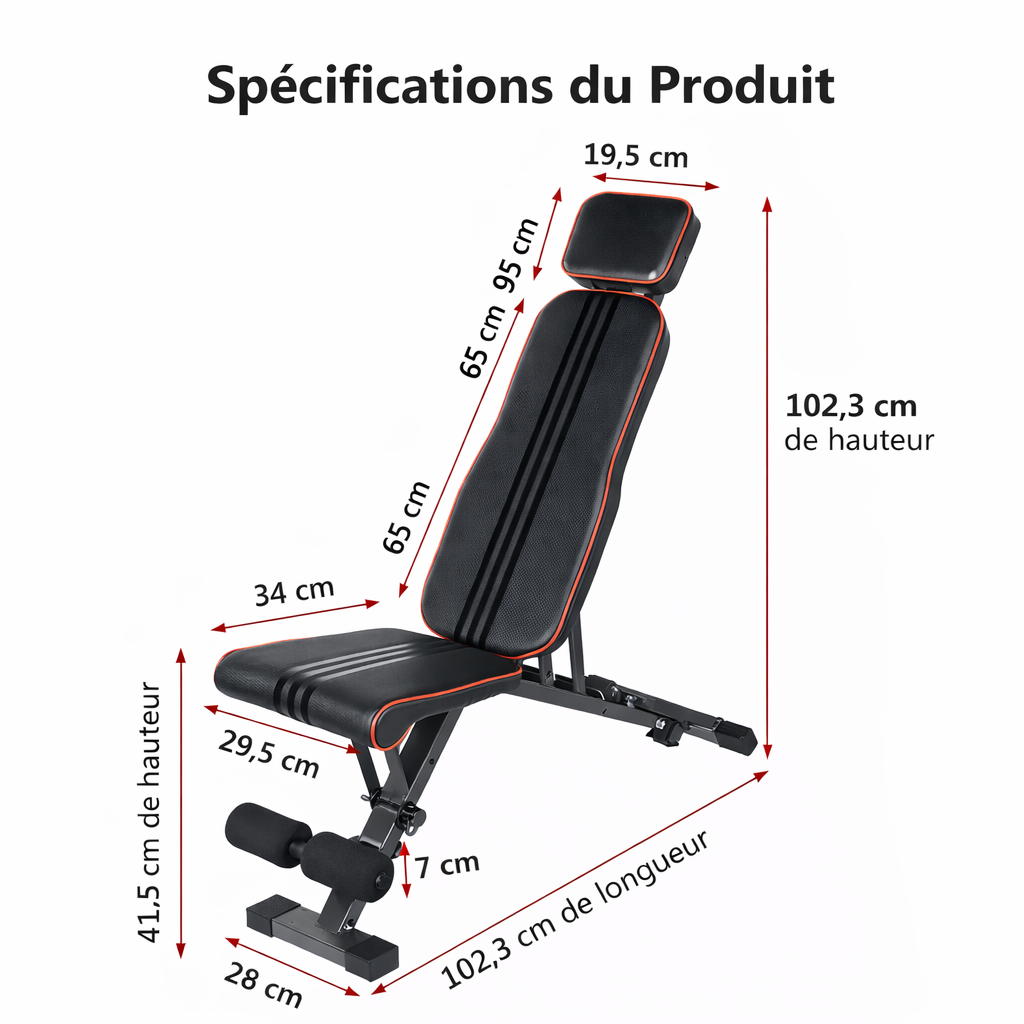 Banc de Musculation Réglable Pliable – Banc Multifonction