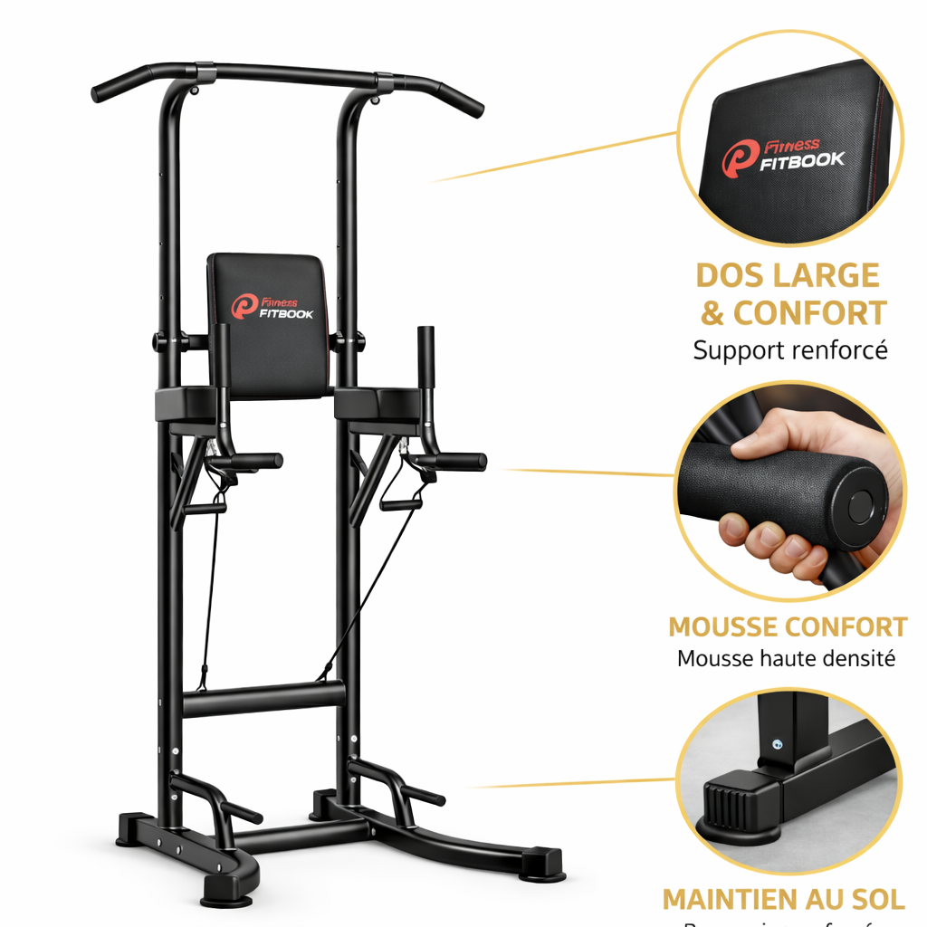 Station de Traction Multifonction Réglable – Tour de Musculation Dips & Abdos pour Entraînement à Domicile